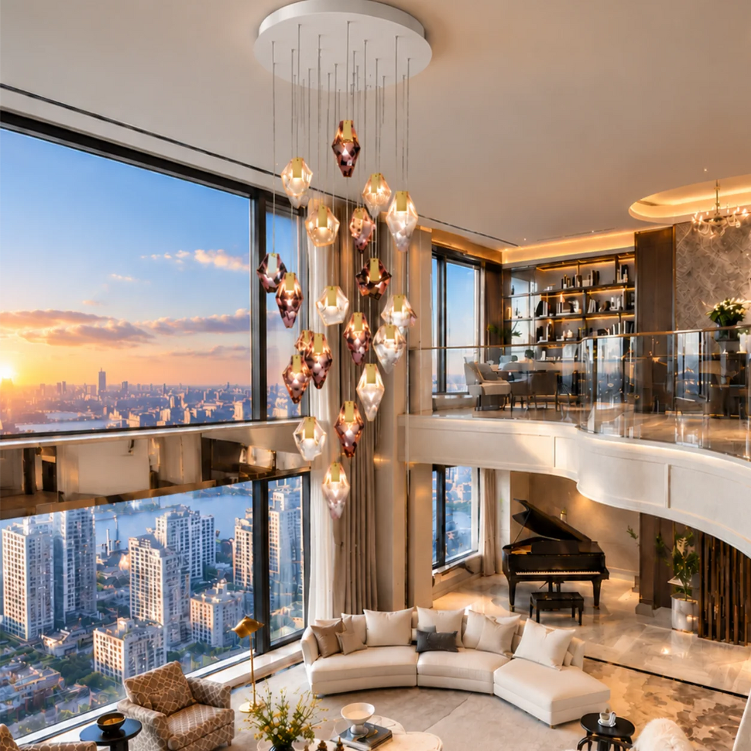 Crystal Cluster Chandeliers: Round, Square, and Rectangular Canopy Designs