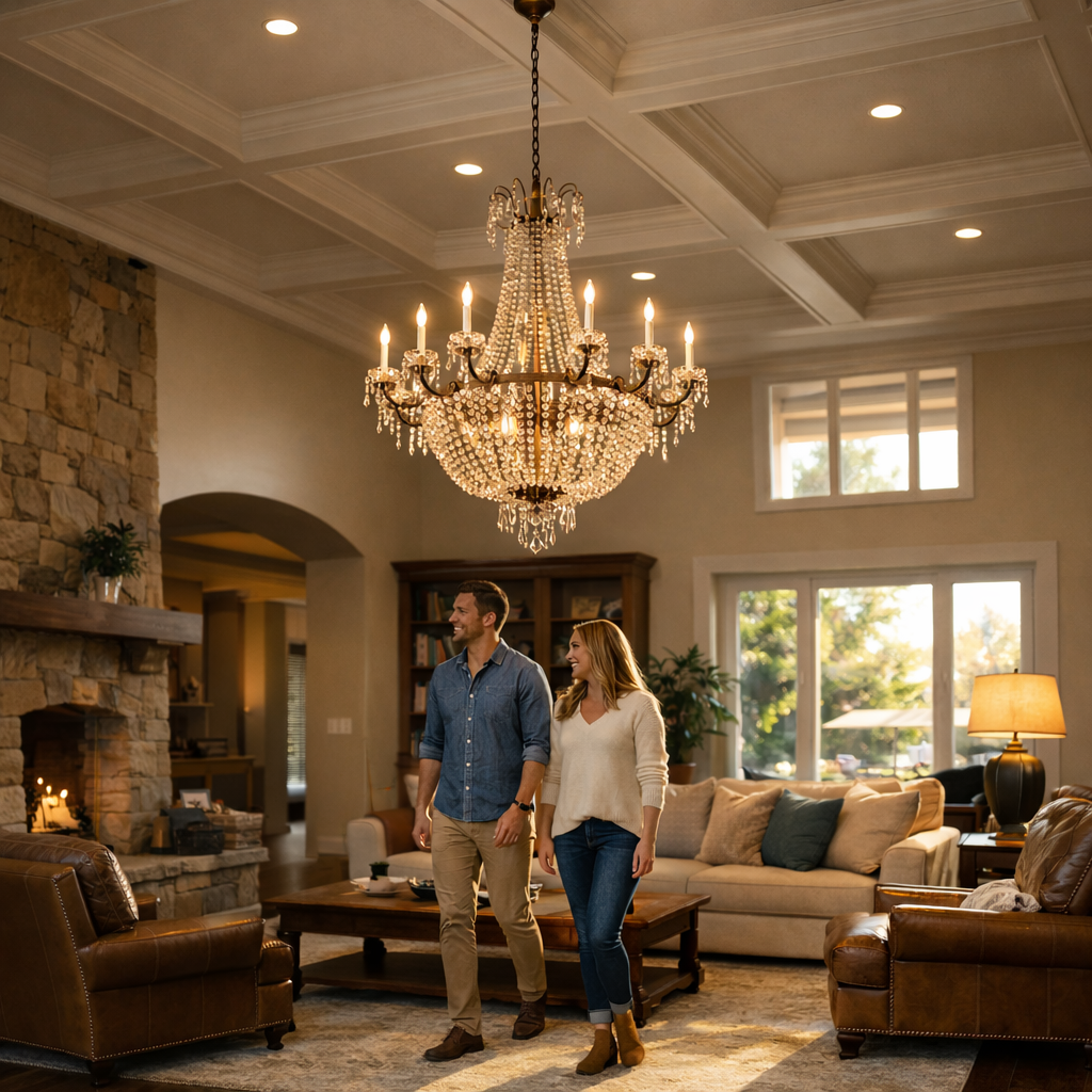 How Low Should a Chandelier Hang in a High Ceiling Living Room?