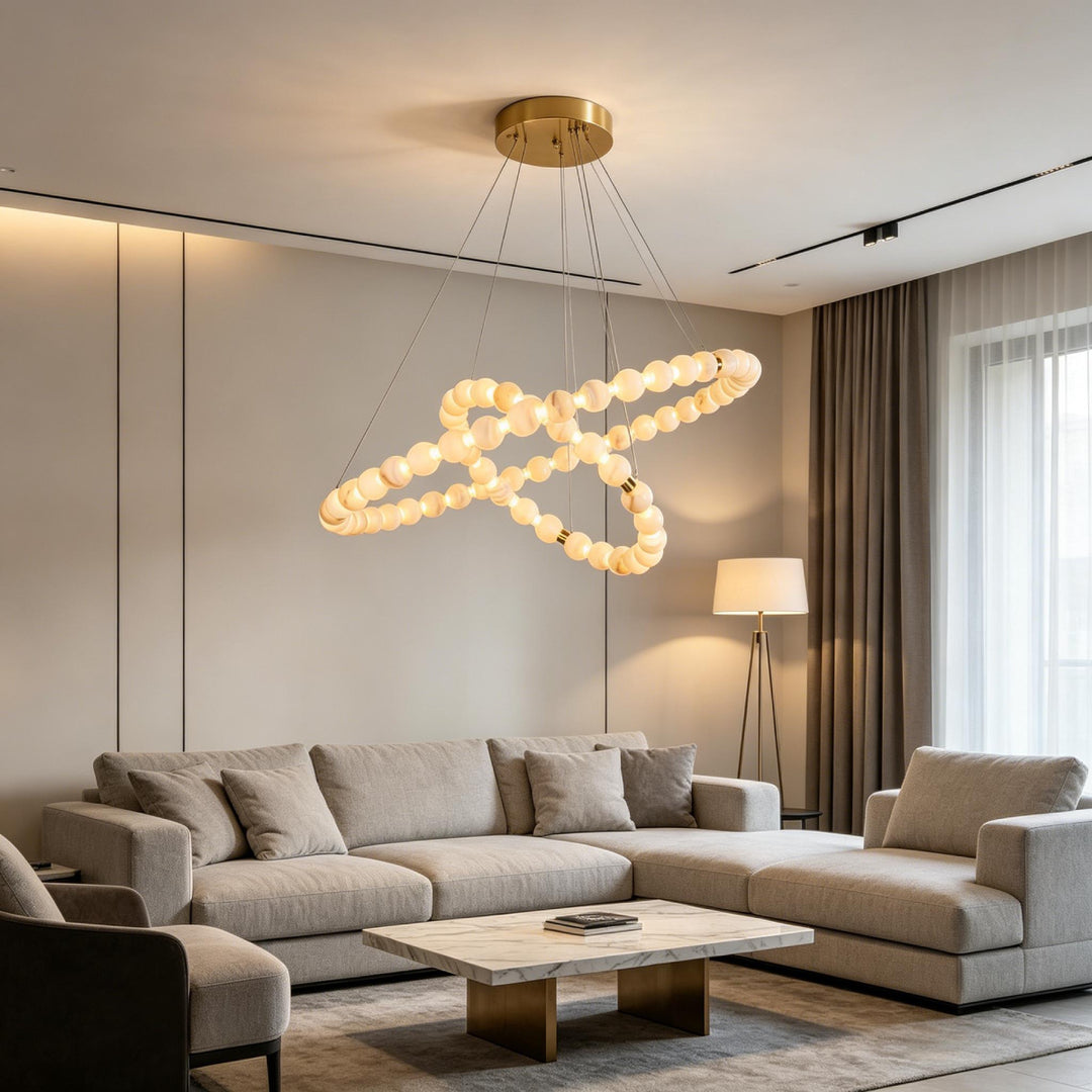 Alabaster Double Orb Interweaving Chandelier 10