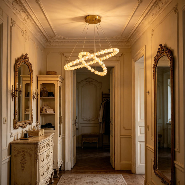 Alabaster Double Orb Interweaving Chandelier 11