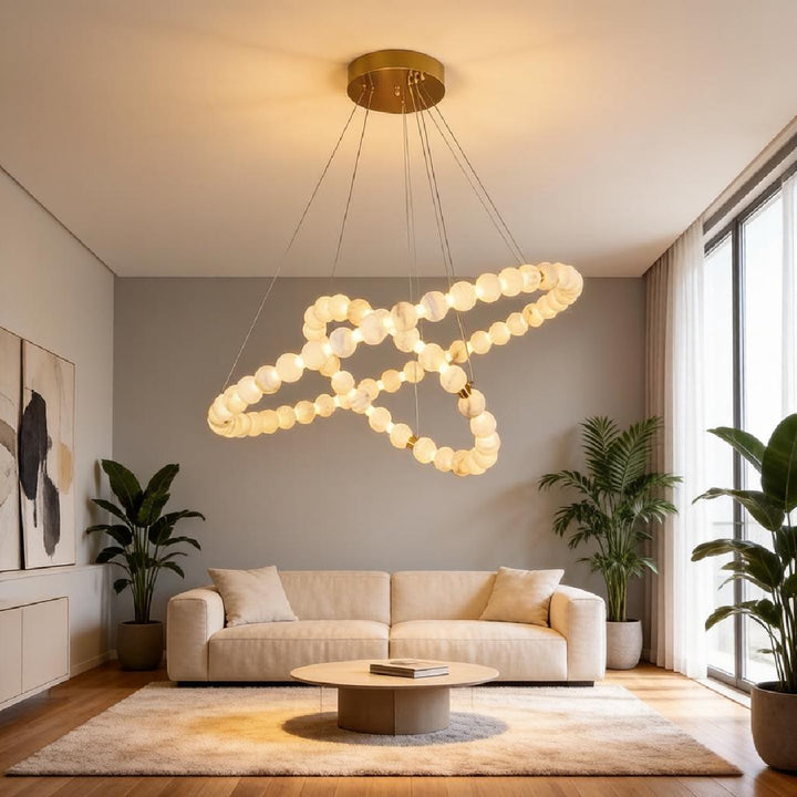Alabaster Double Orb Interweaving Chandelier 4