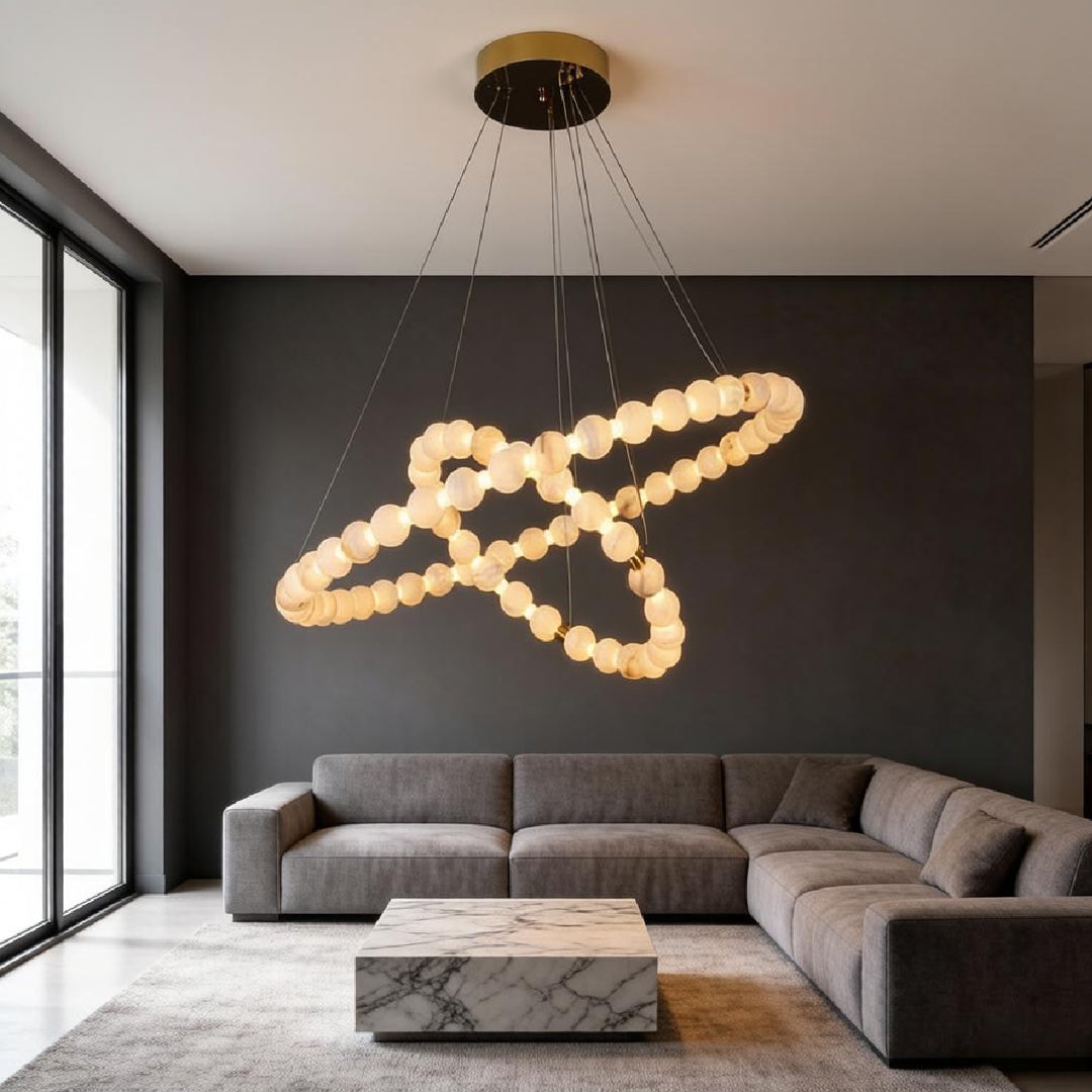 Alabaster Double Orb Interweaving Chandelier 5