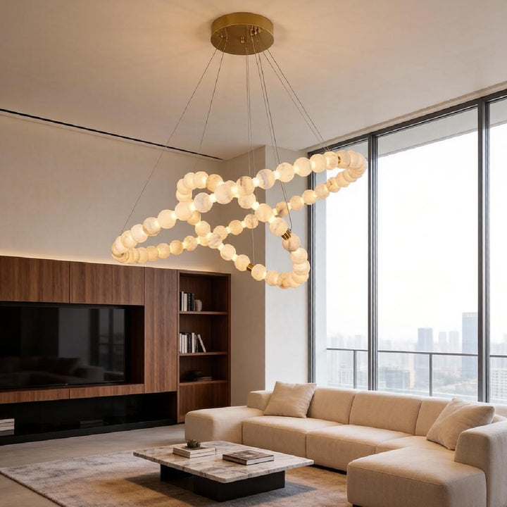 Alabaster Double Orb Interweaving Chandelier 6