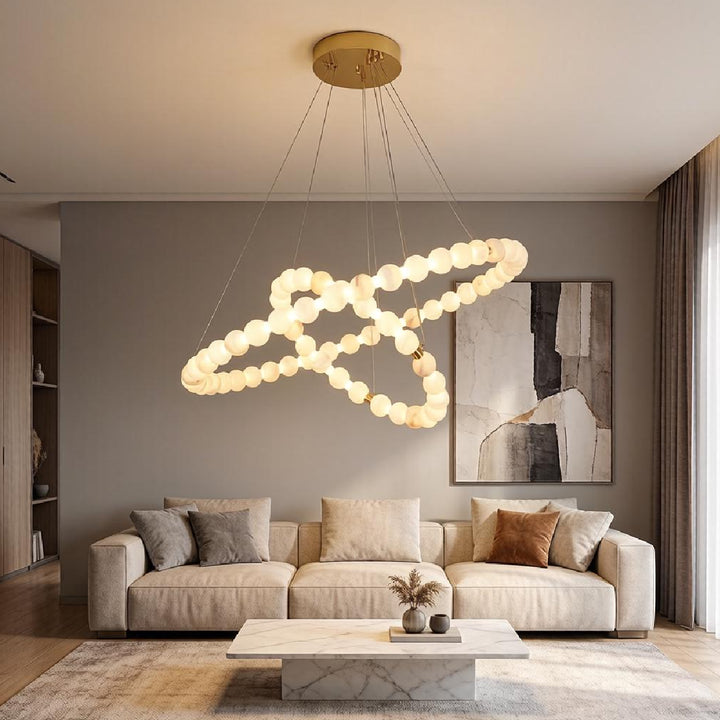 Alabaster Double Orb Interweaving Chandelier 7