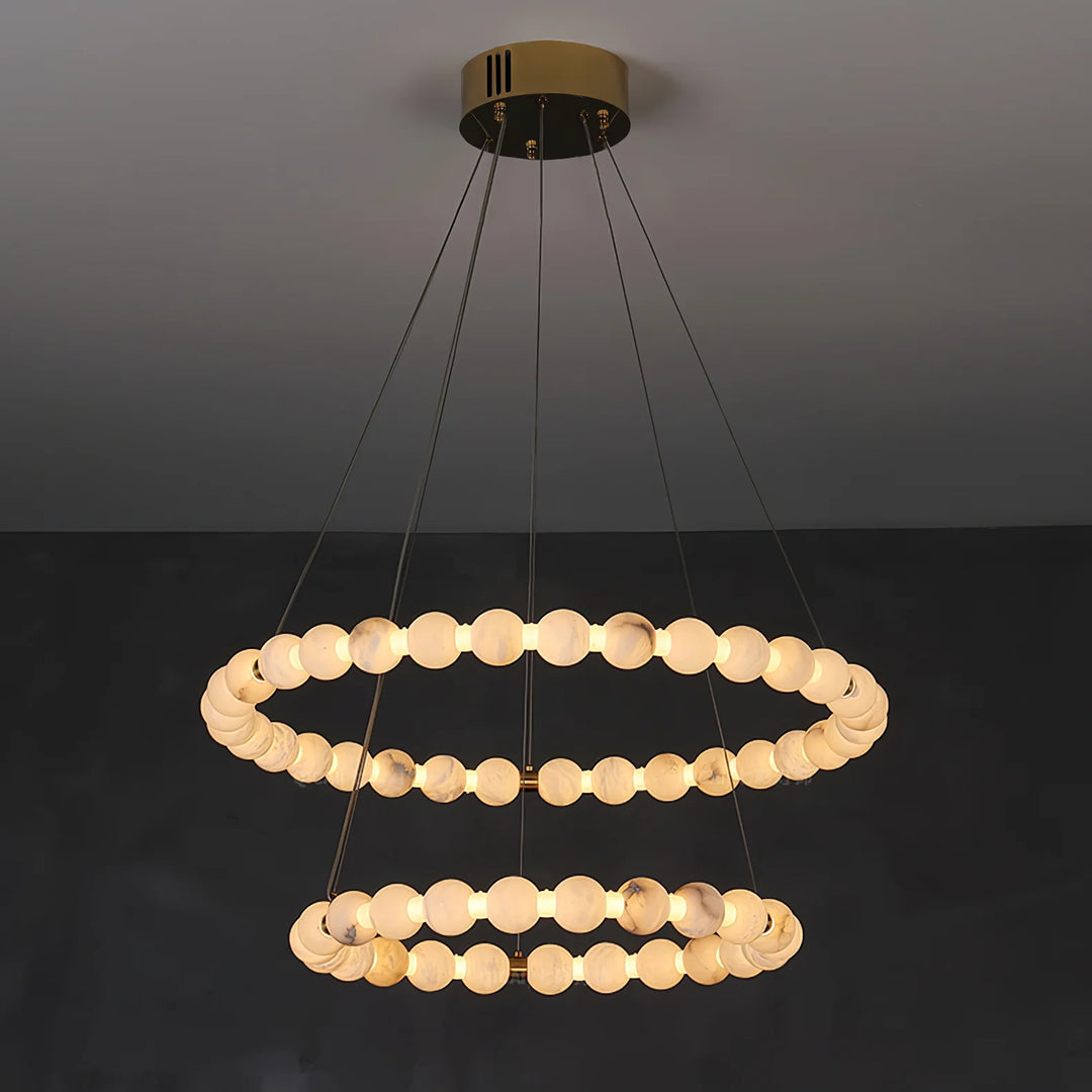 Alabaster Double Orb Ring Chandelier 12