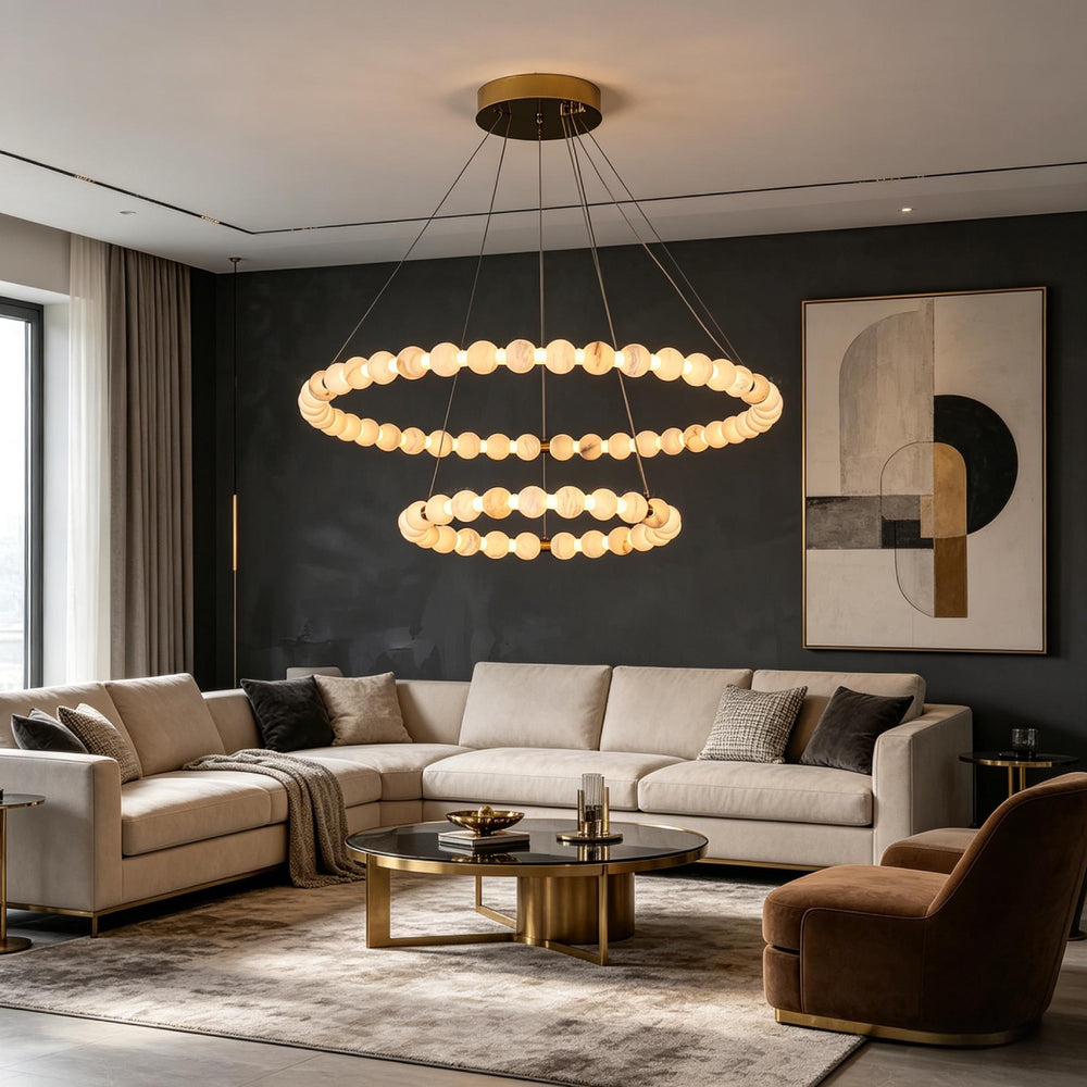 Alabaster Double Orb Ring Chandelier 4