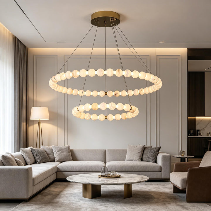 Alabaster Double Orb Ring Chandelier 5