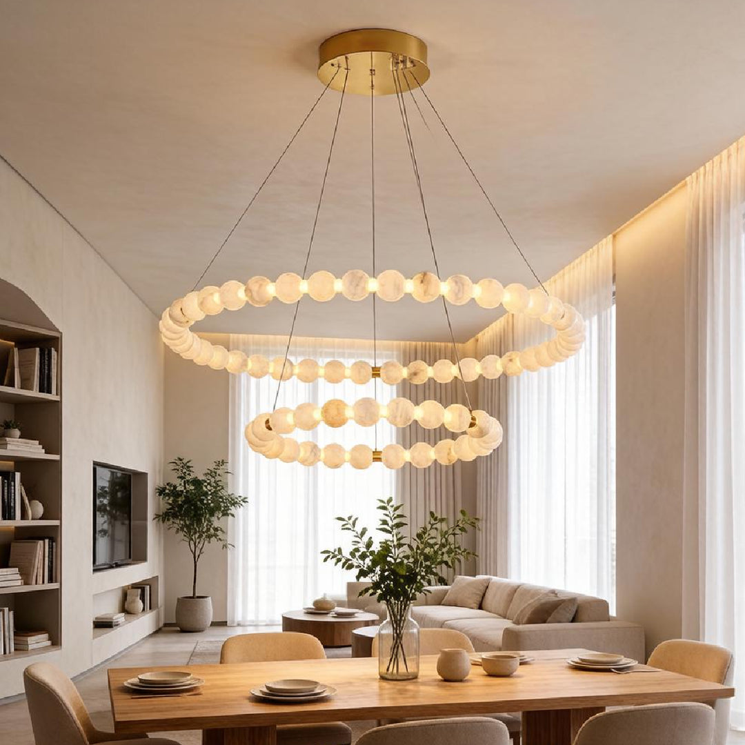 Alabaster Double Orb Ring Chandelier 7