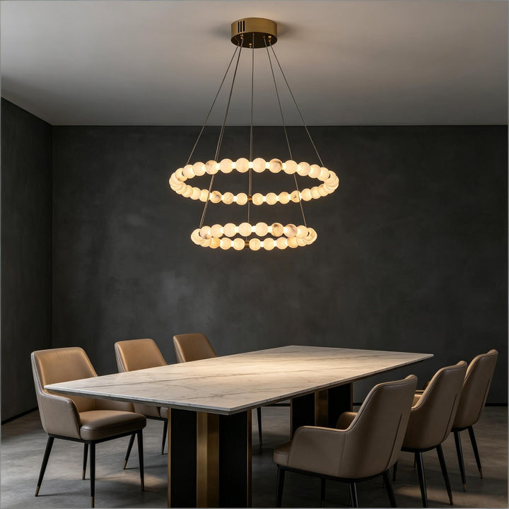 Alabaster Double Orb Ring Chandelier 8