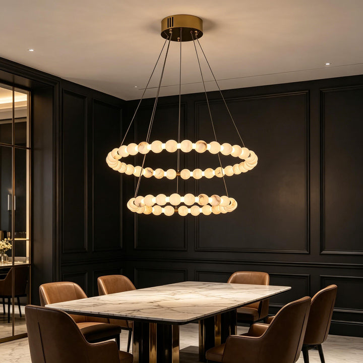 Alabaster Double Orb Ring Chandelier 9
