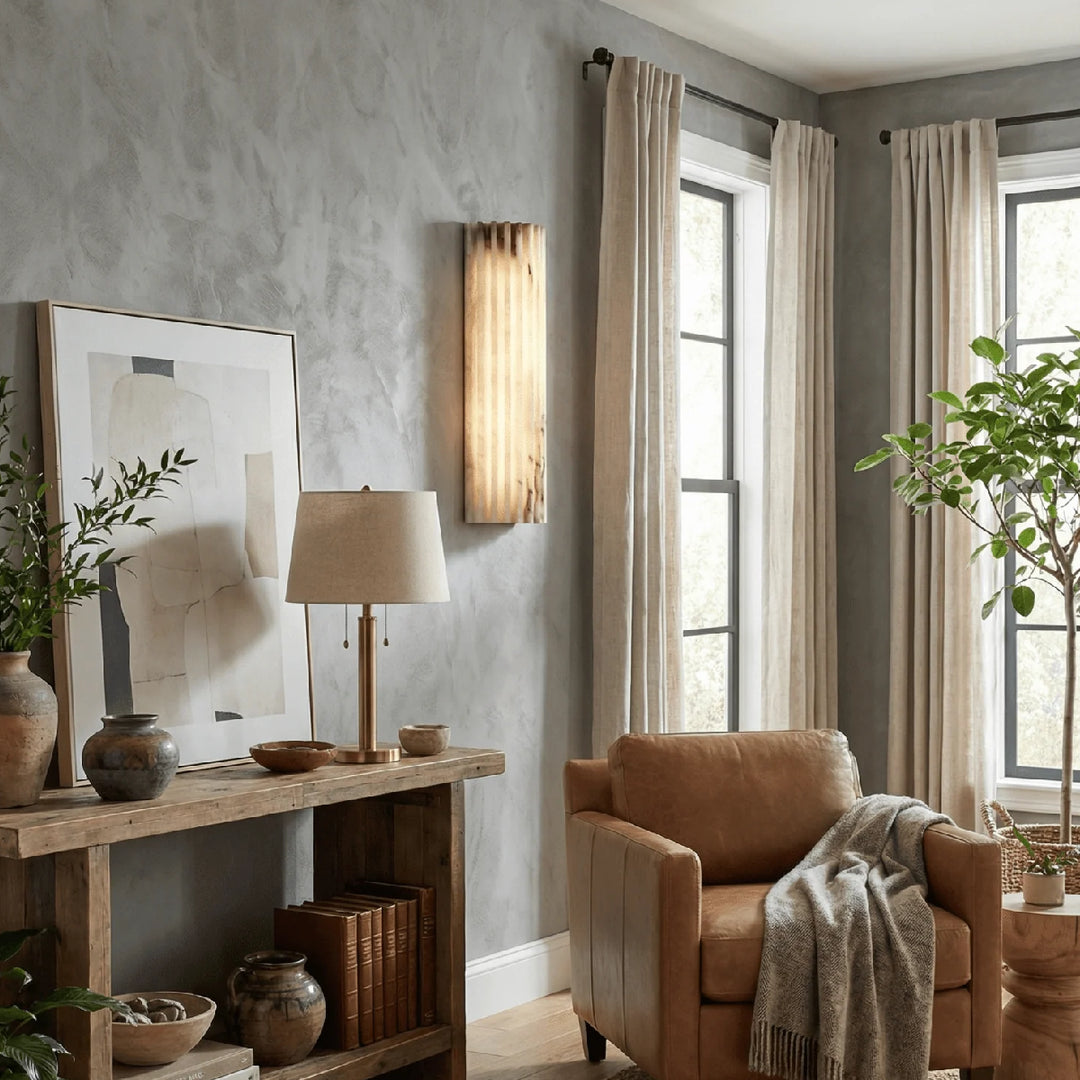 Alvia Ribbed Alabaster Wall Lamp 6