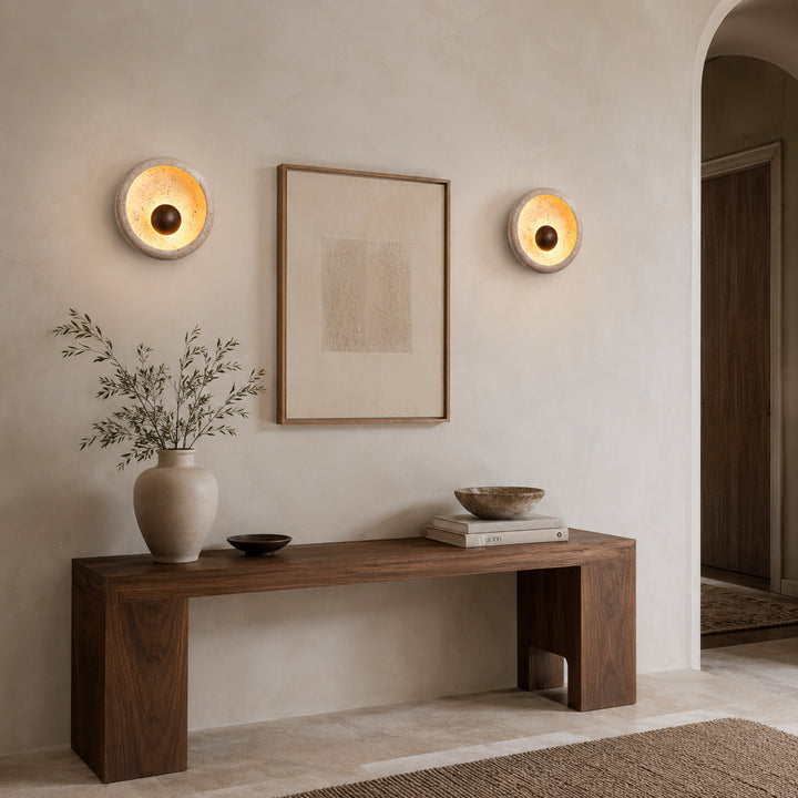  Averune Round Travertine Wall Lamp 2