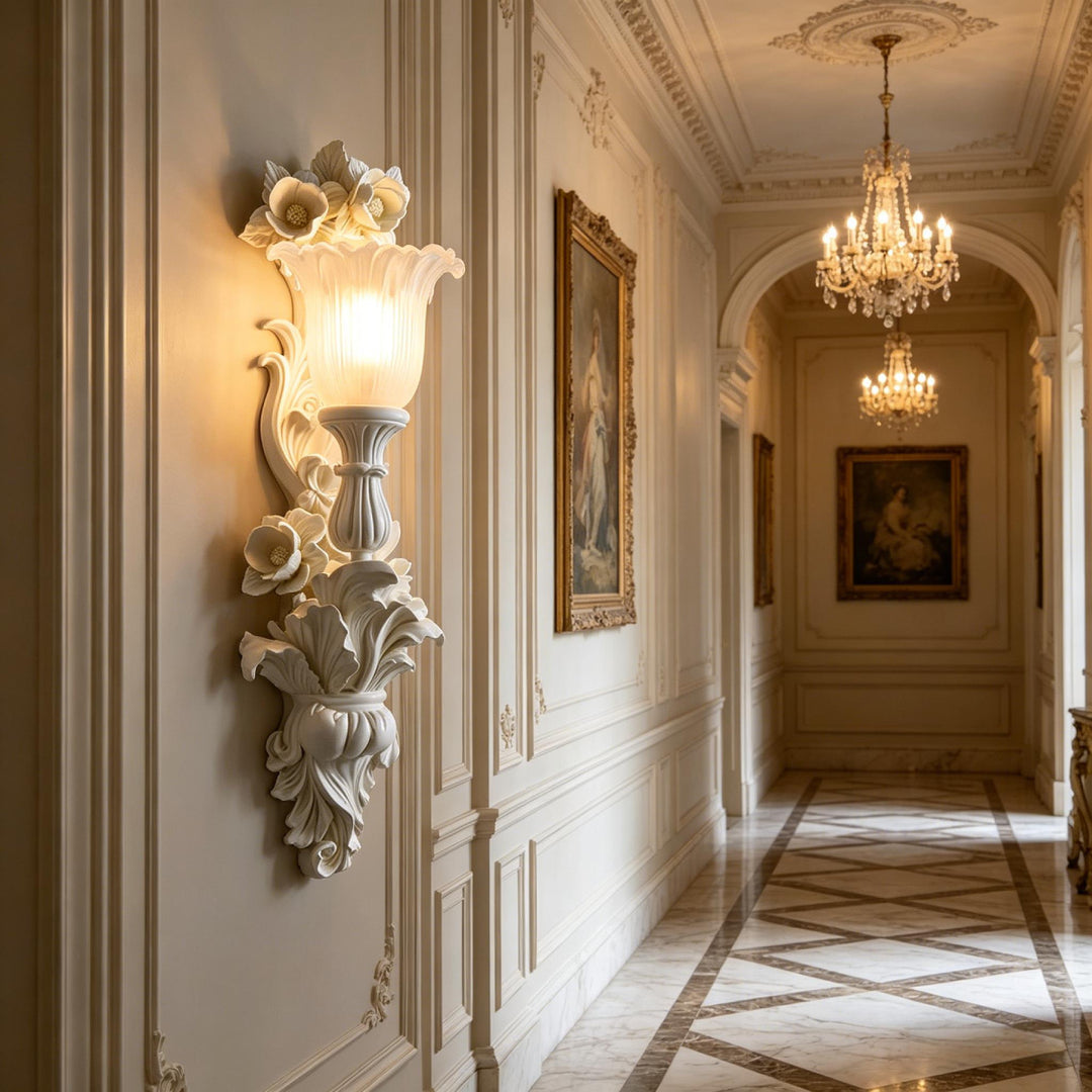 Carved Flowers Plaster Wall Lamp 6