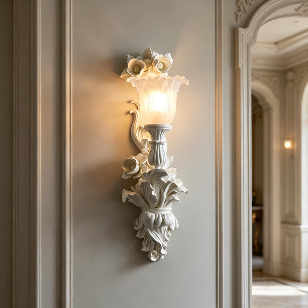 Carved Flowers Plaster Wall Lamp 7