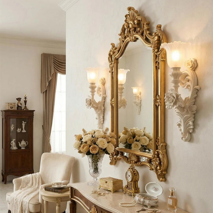 Carved Flowers Plaster Wall Lamp 9