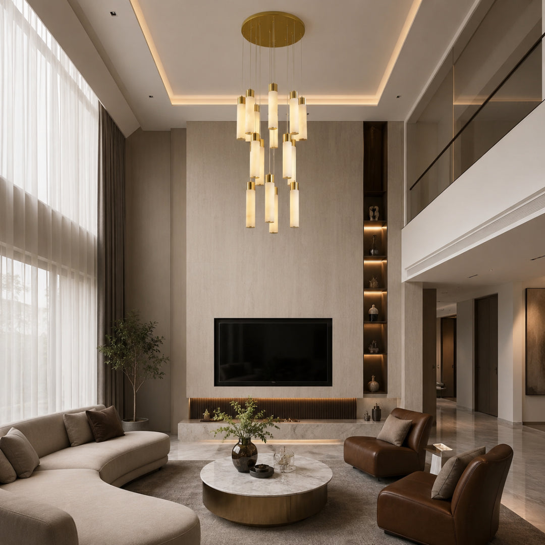Column Alabaster Gold Chandelier 14
