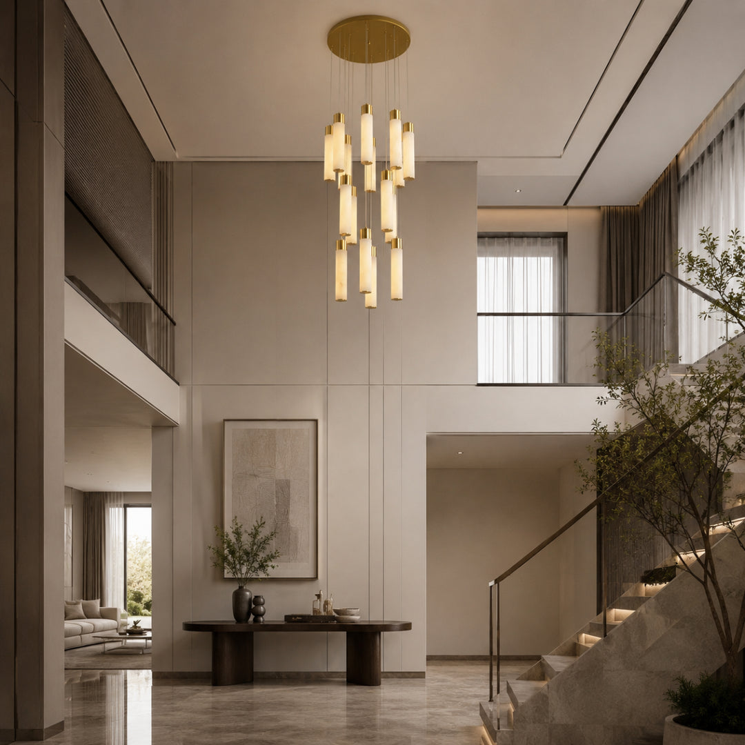 Column Alabaster Gold Chandelier 16