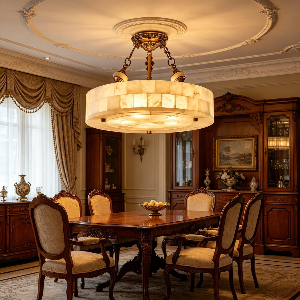 Grid Round Alabaster Ceiling Light 12