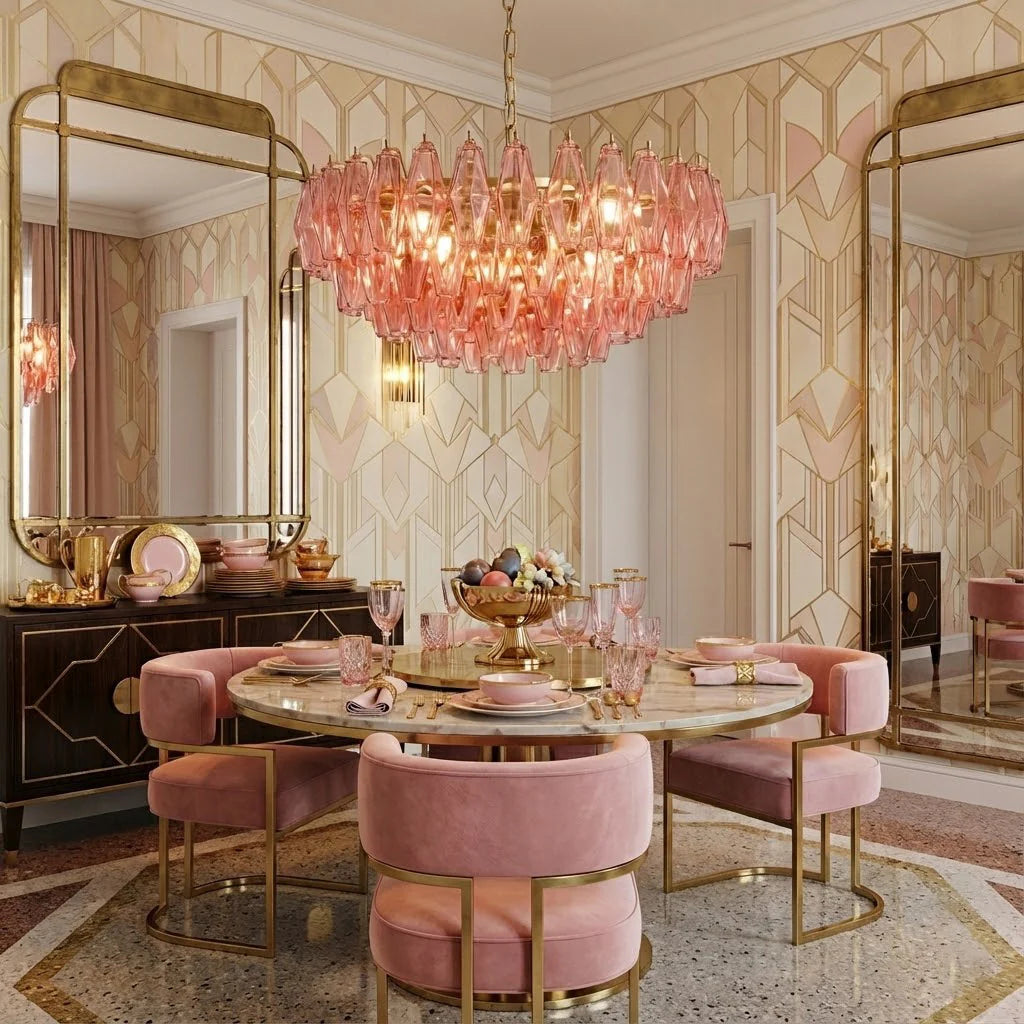 Lilac Pink Murano Glass Chandelier