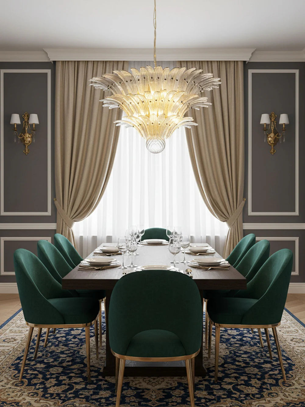 Palmette Smoked Murano Glass Chandelier