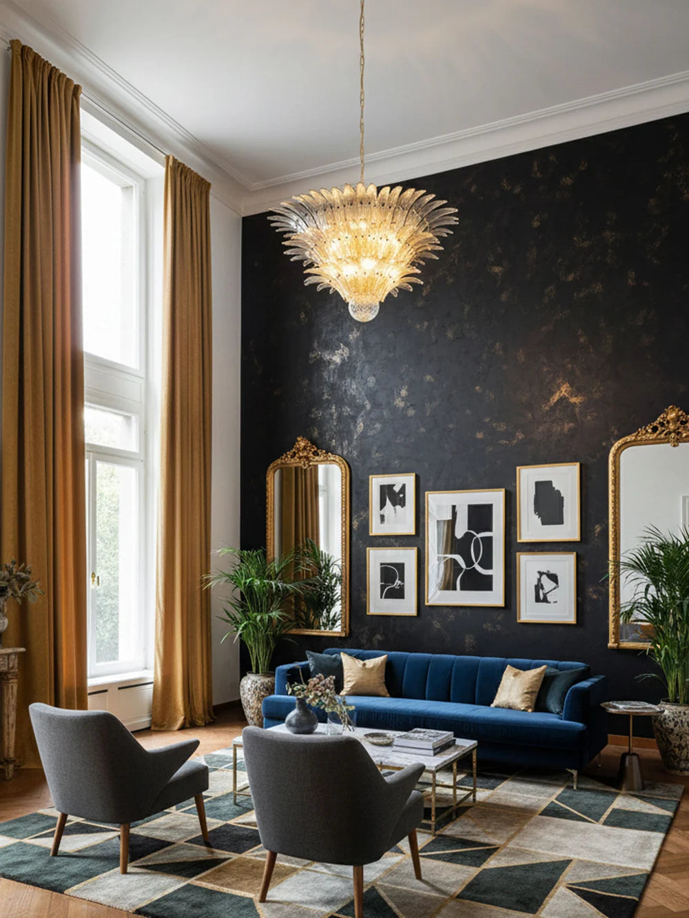 Palmette Smoked Murano Glass Chandelier