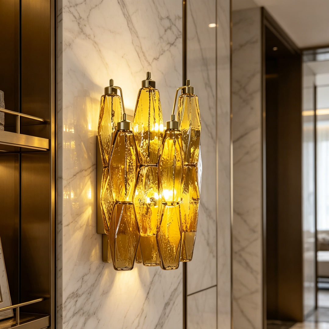 Poliedri Amber Murano Glass Wall Sconce 2