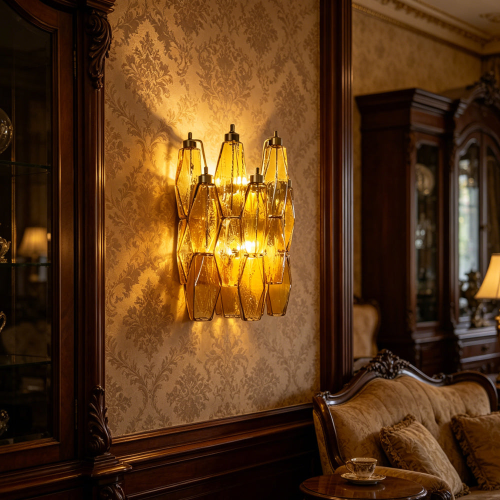 Poliedri Amber Murano Glass Wall Sconce 7