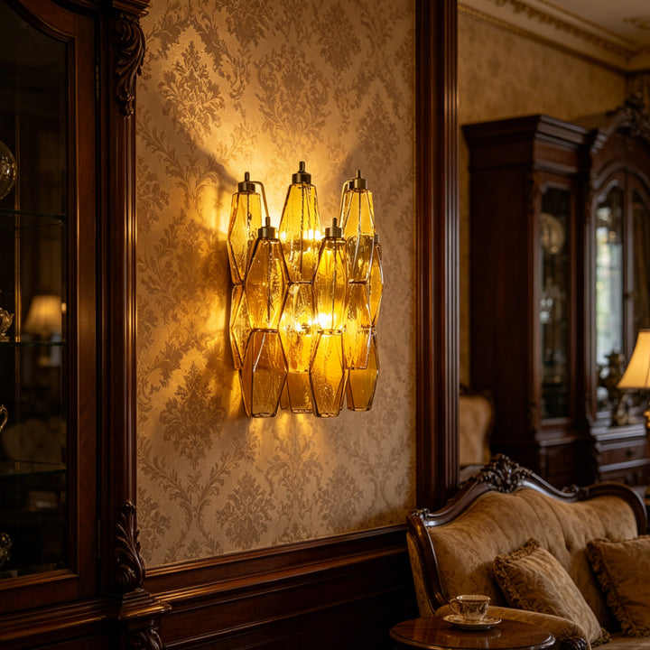 Poliedri Amber Murano Glass Wall Sconce 7