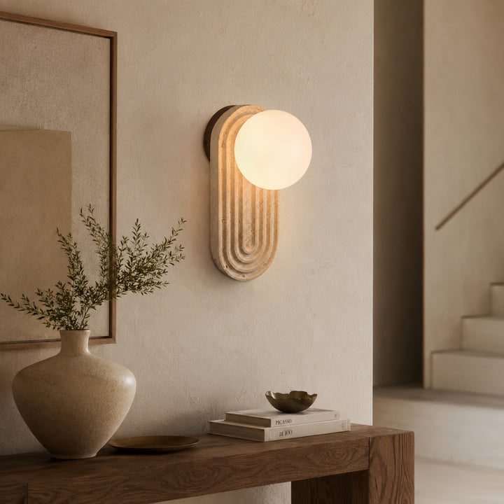 Tavern Travertine Globe Wall Lamp 1