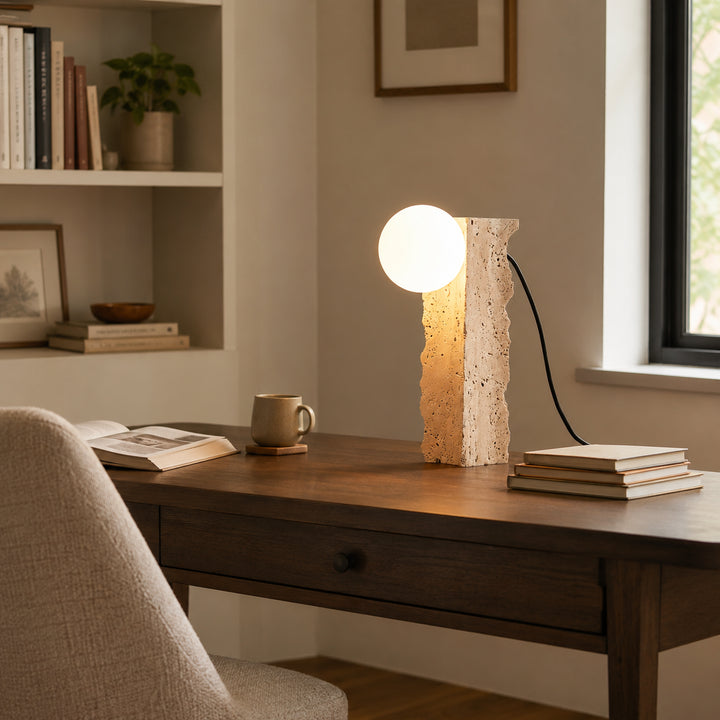 Tavrell Travertine Globe Table Lamp 1