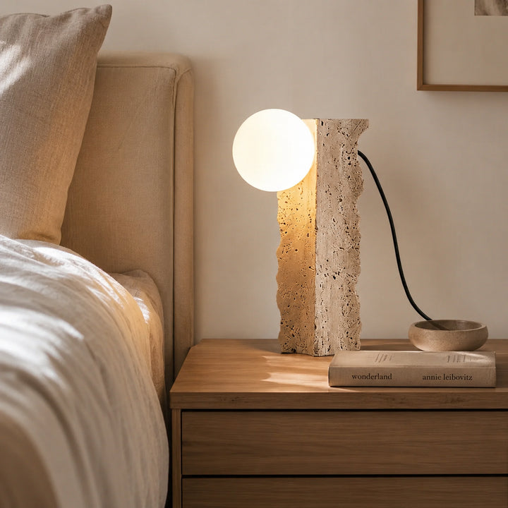 Tavrell Travertine Globe Table Lamp 2