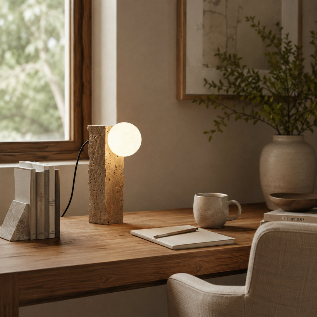Tavrell Travertine Globe Table Lamp 3