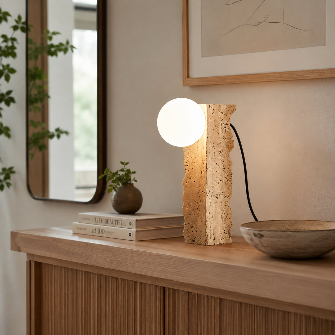 Tavrell Travertine Globe Table Lamp 4