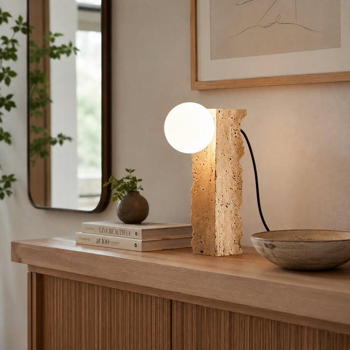 Tavrell Travertine Globe Table Lamp 4