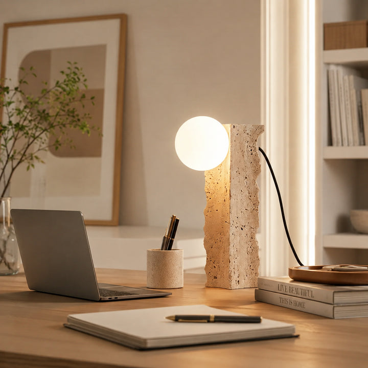 Tavrell Travertine Globe Table Lamp 5