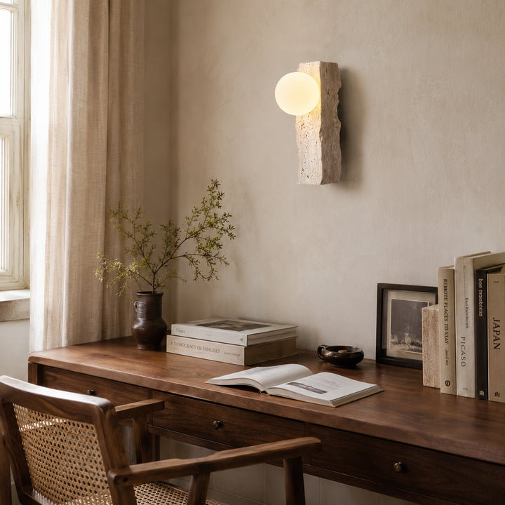 Tavrell Travertine Globe Wall Lamp 1