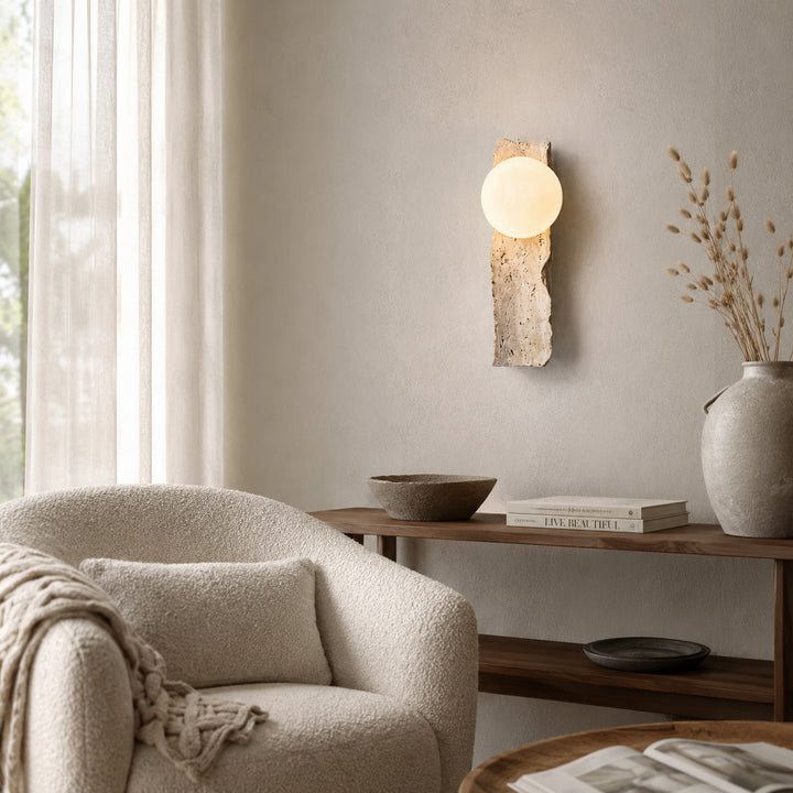 Tavrell Travertine Globe Wall Lamp 2