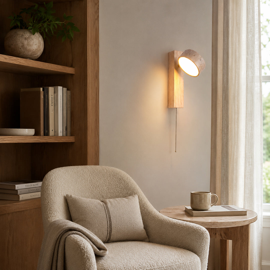 Tavreno Travertine Wood Wall Lamp 1