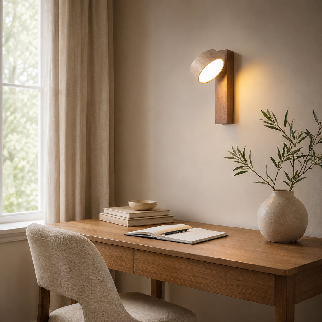 Tavreno Travertine Wood Wall Lamp 2