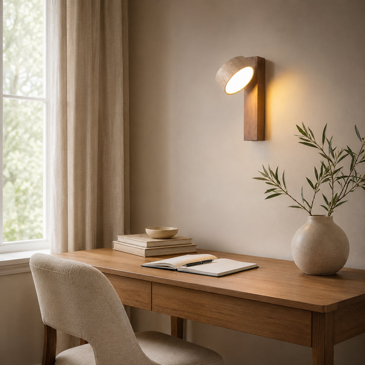Tavreno Travertine Wood Wall Lamp 2