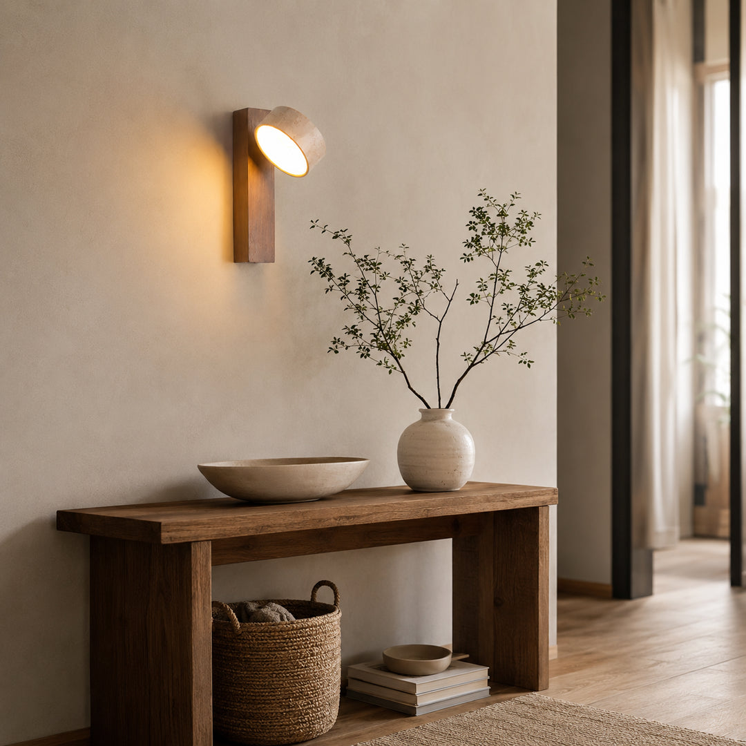 Tavreno Travertine Wood Wall Lamp 3
