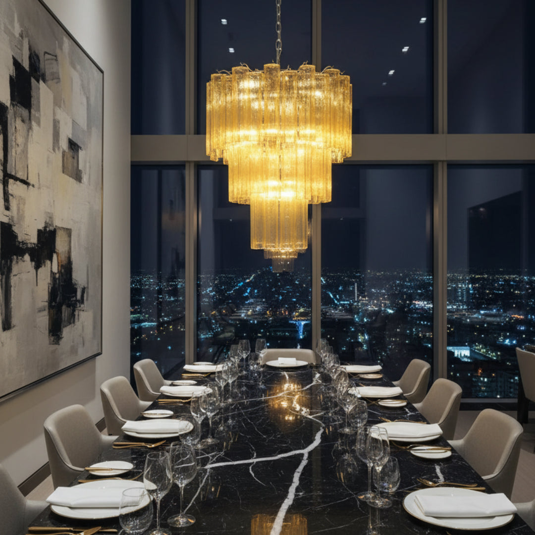 Tube Yellow Murano Glass Chandelier 4