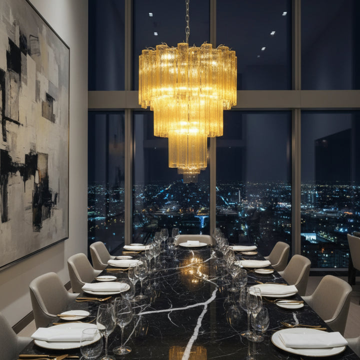 Tube Yellow Murano Glass Chandelier 4