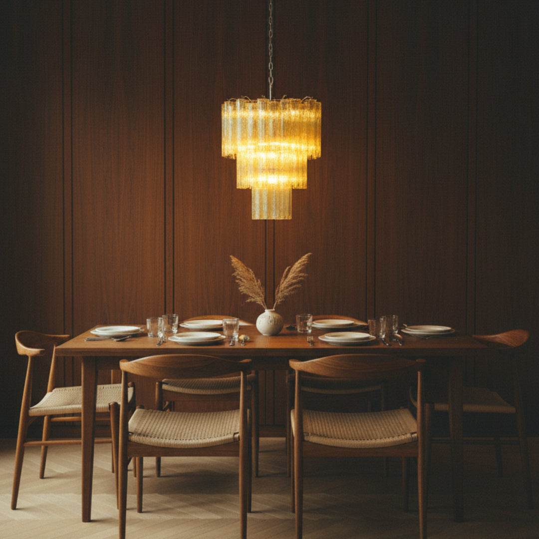 Tube Yellow Murano Glass Chandelier 6